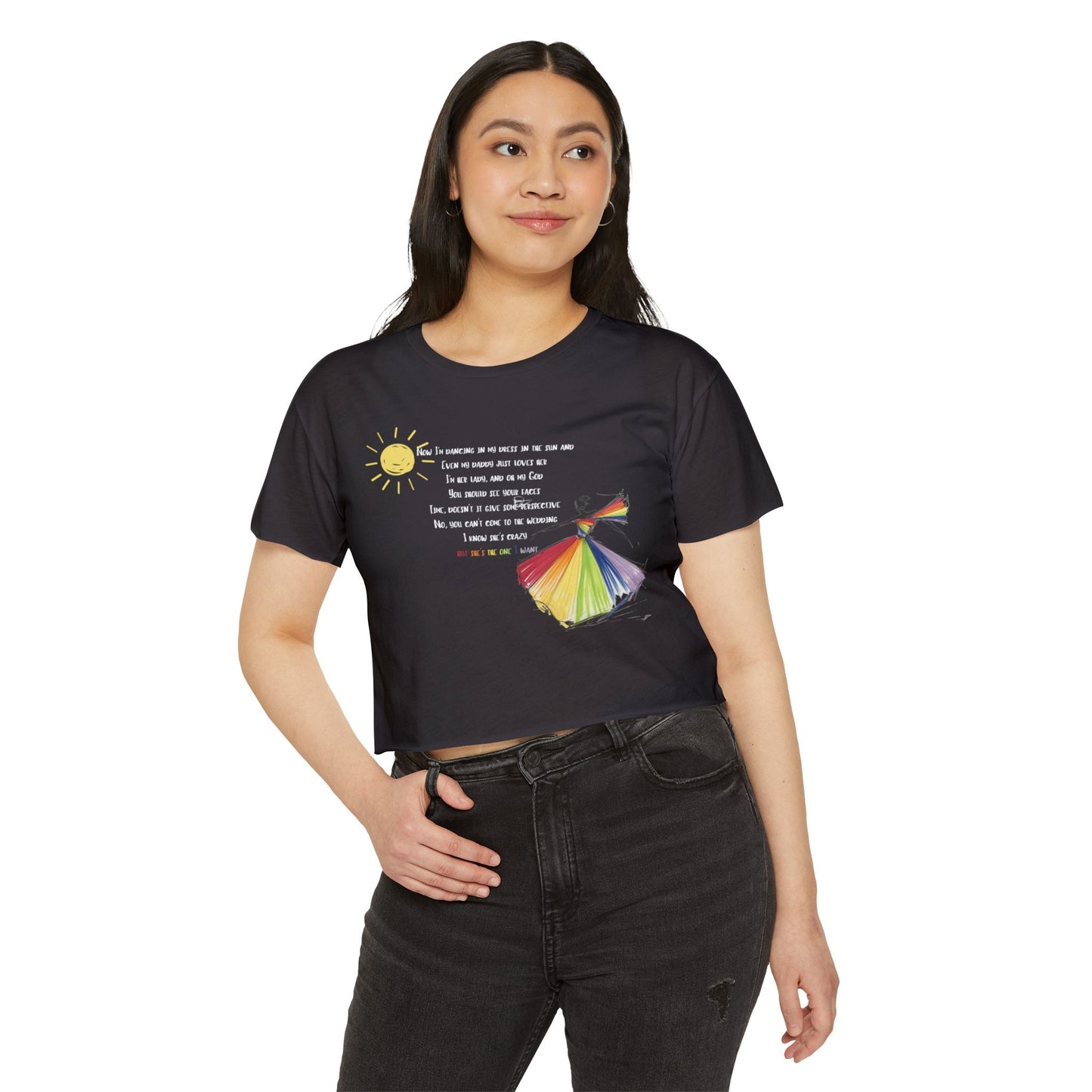 Now I'm dancing in my dress in the sun - rainbow pride version - Women's Festival Crop Top