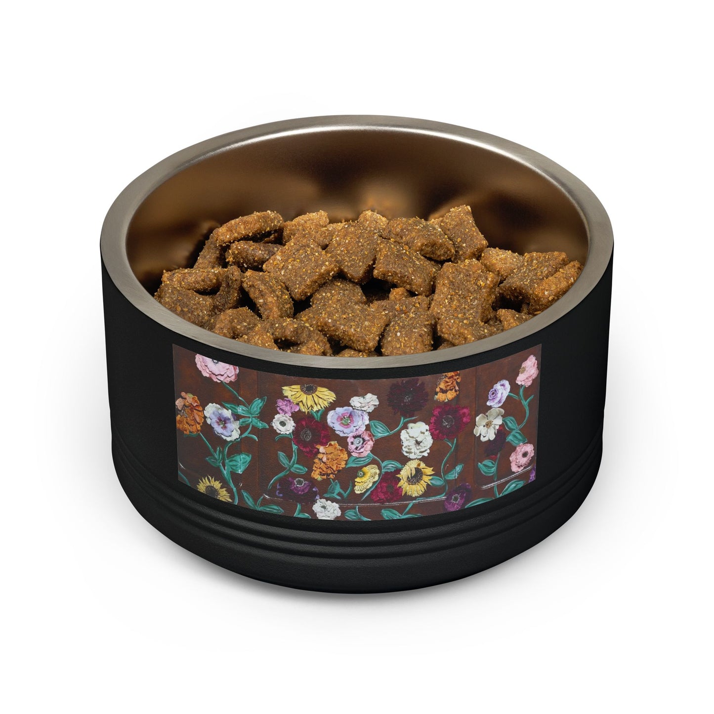 Acoustic Piano Floral Pet Bowl — 18oz Stainless Steel Dog & Cat Dish