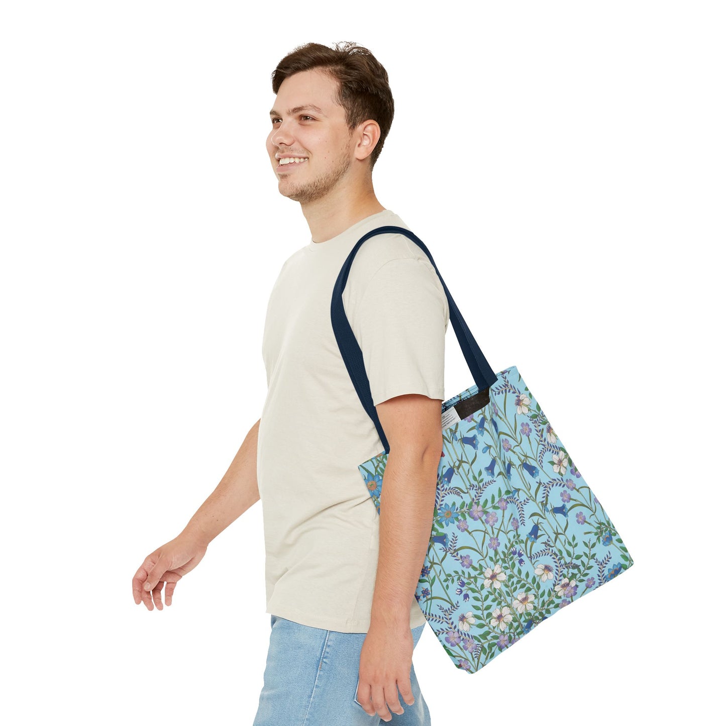 Floral Pattern Tote Bag "Flora Blue" - Vibrant Garden Style for Everyday Use