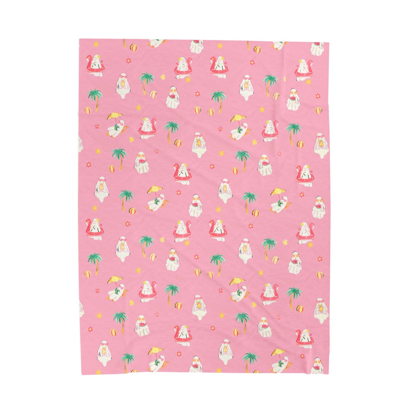 Summerween Soft Plush Fleece Blanket, Summer Ghosties, Cute Throw Blanket