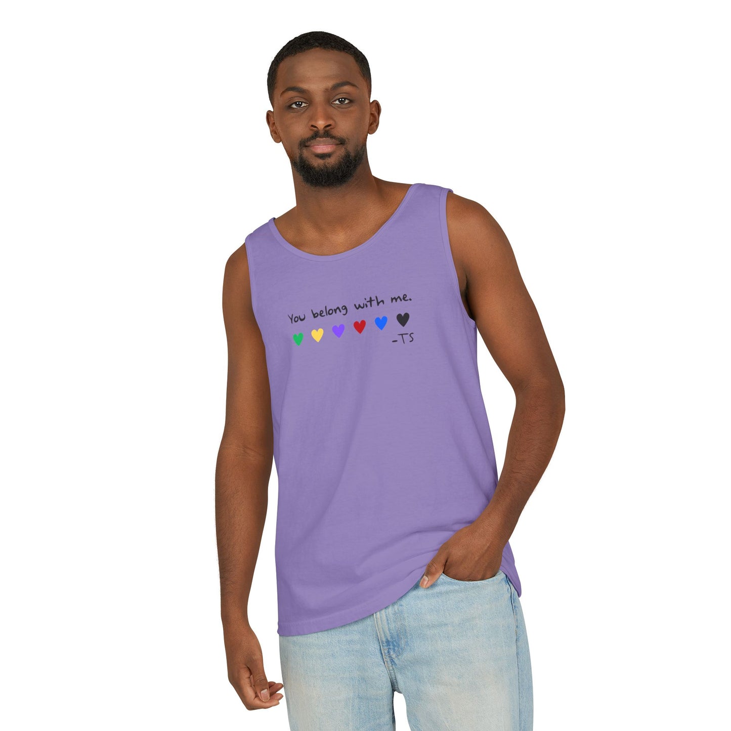 You Belong With Me Printed Comfort Colors Unisex Garment-Dyed Tank Top, Love Heart Tee, Cute Summer Top, Casual Wear, Gift for Friends