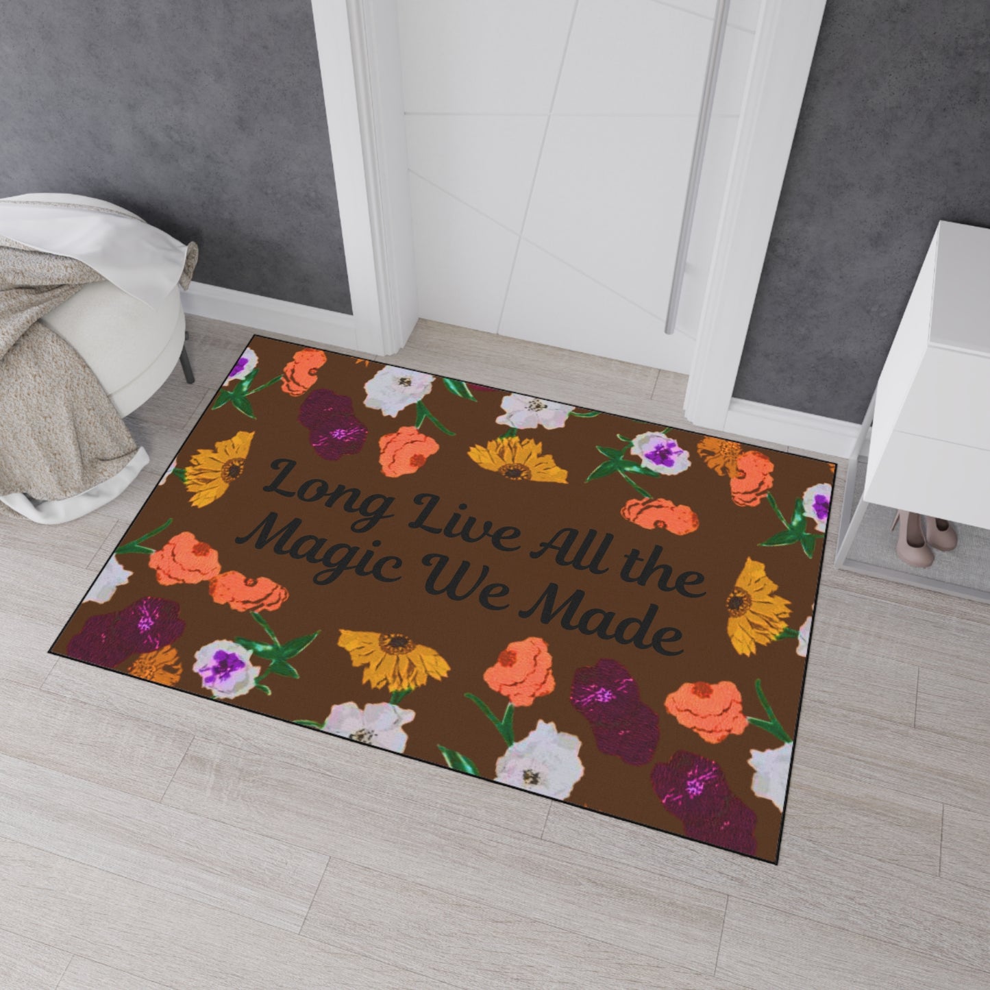 Floral "Long Live" Indoor Heavy Duty Floor Mat