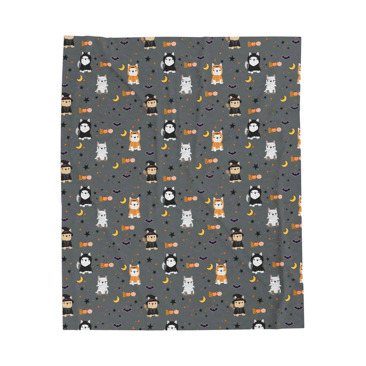 Frenchie Halloween Cozy Velveteen Plush Blanket, Soft Throw for Kids, Perfect for Home Decor, Blanket for Movie Nights, Gift for Holidays