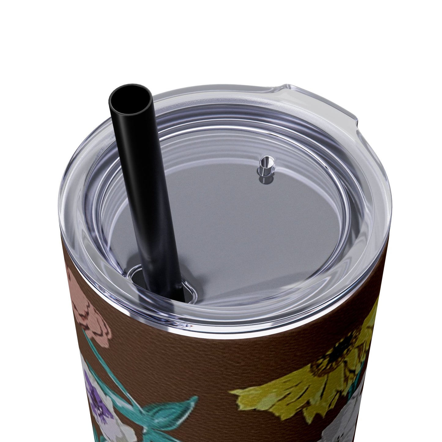 Surprise Song Piano Flowers - Vinyl Case Inspired - Skinny Tumbler with Straw, 20oz