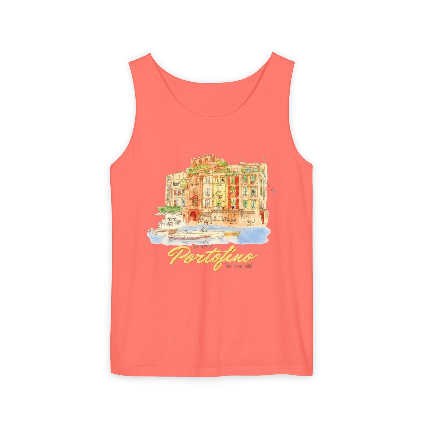 Portofino Watercolor Comfort Colors Unisex Tank Top — Italian Coastal Tee