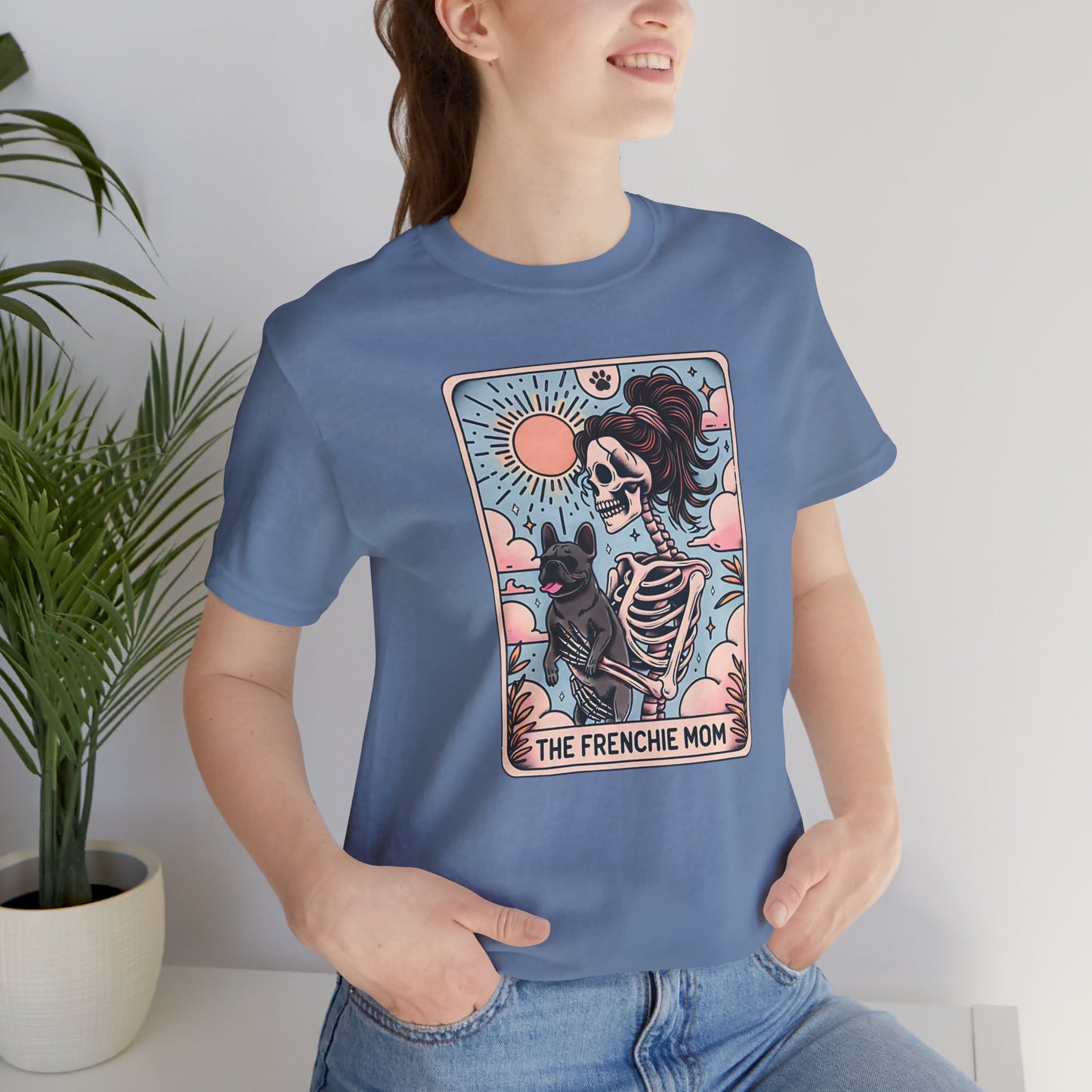 The Frenchie Mom Tarot Tee - Fun Graphic Shirt for Pet Lovers, Dog Mom Gift, Halloween Style, Casual Wear, Graphic T-Shirt, Unique Gift Idea