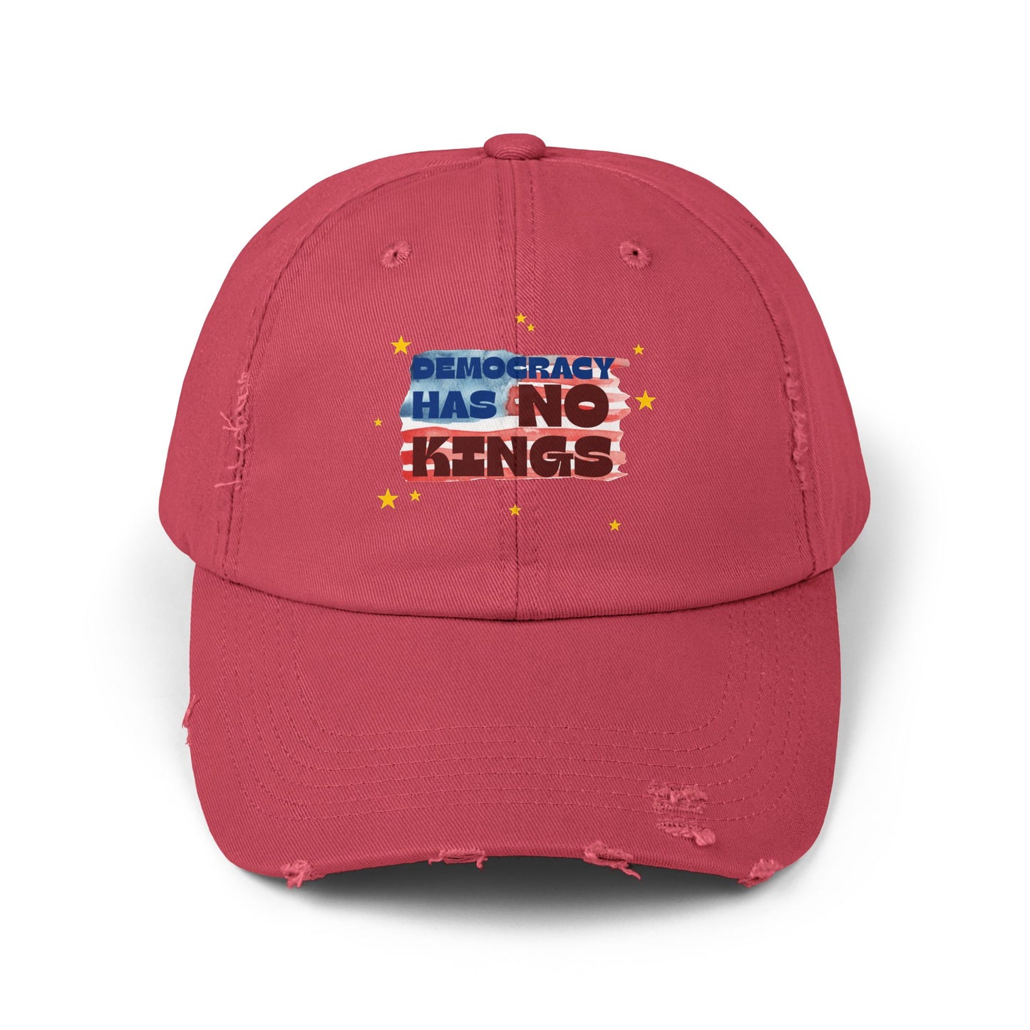 Unisex Distressed Cap with 'Democracy Has No Kings' Design | Casual Hat for Outdoor Events, Gifts for Activists, Trendy Accessories