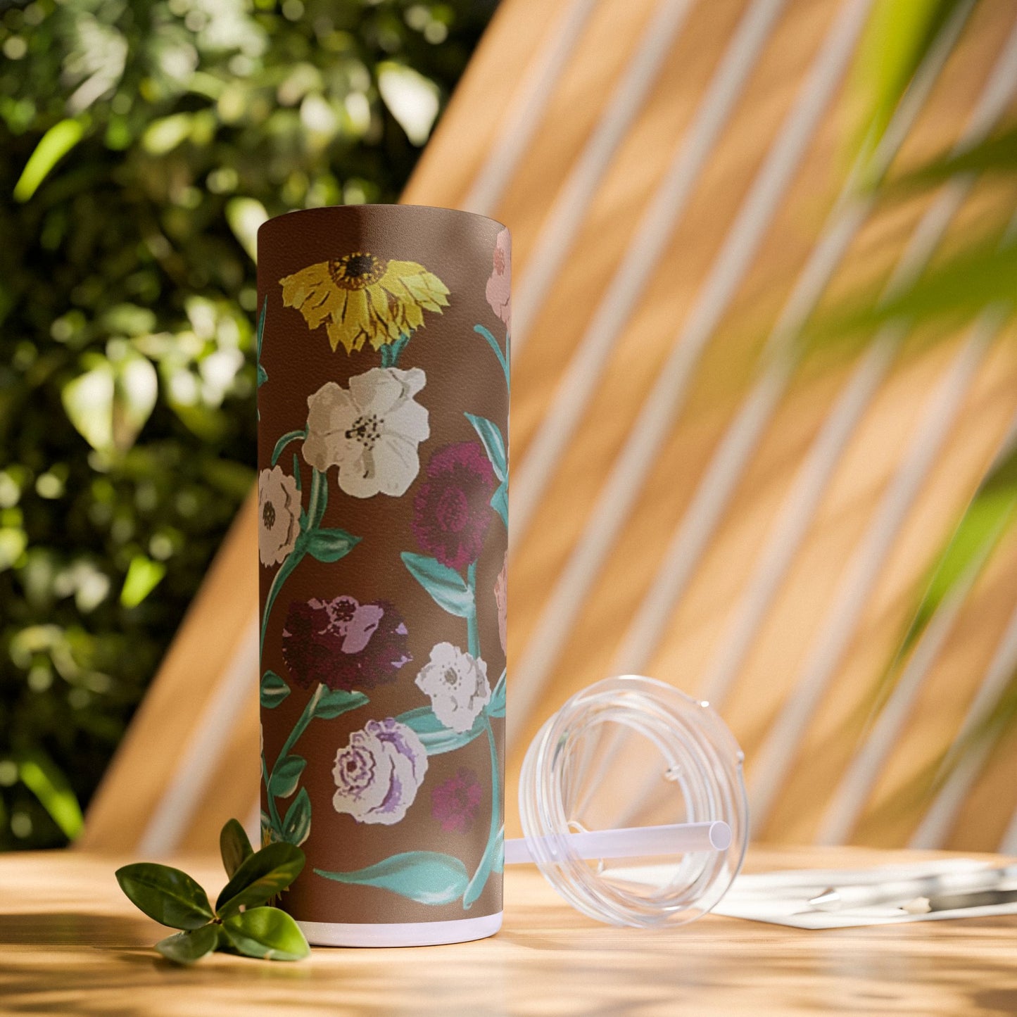 Surprise Song Piano Flowers - Vinyl Case Inspired - Skinny Tumbler with Straw, 20oz