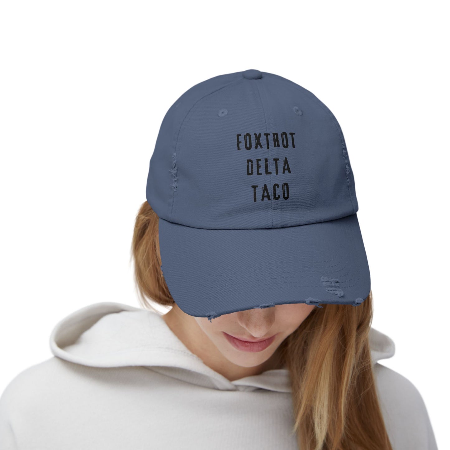 Foxtrot Delta Taco FDT - Anti Trump -Distressed Cap with Fun Slogan – Perfect for Casual Wear, Gifts, Travel, or Everyday Adventures