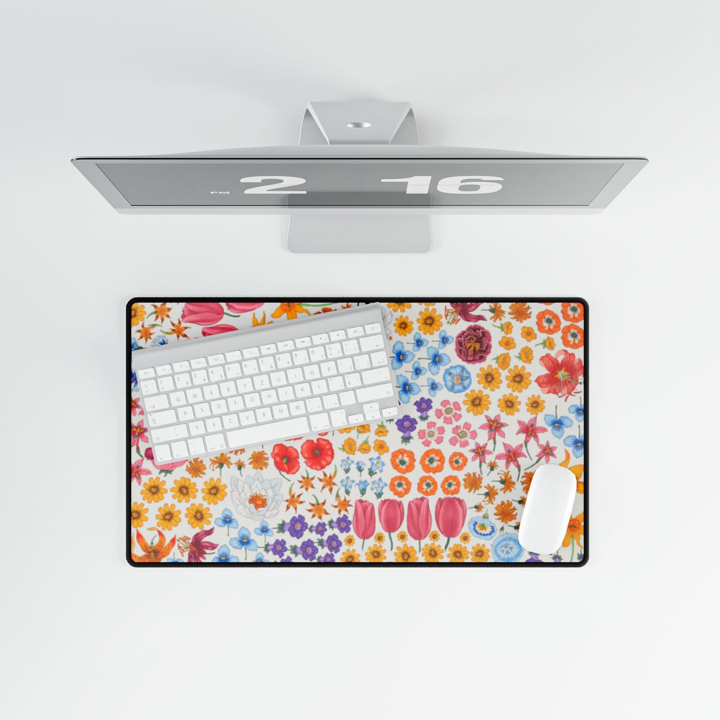 Vibrant Floral Desk Mat - Stylish Desk Protector for Home Office & Work "Flora White"