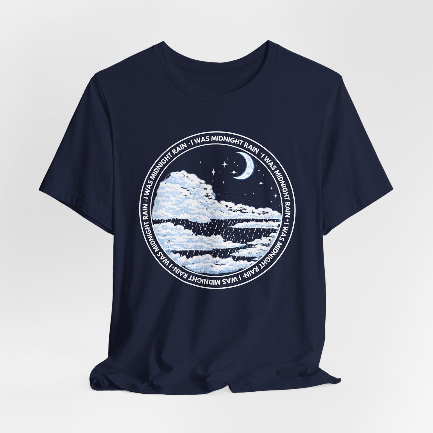 Midnight Rain Tee – Crescent Moon & Cloud Graphic T-Shirt