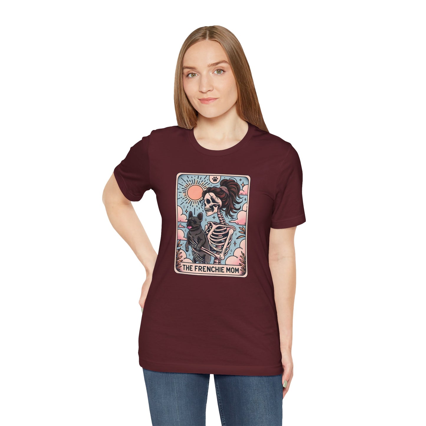 The Frenchie Mom Tarot Tee - Fun Graphic Shirt for Pet Lovers, Dog Mom Gift, Halloween Style, Casual Wear, Graphic T-Shirt, Unique Gift Idea