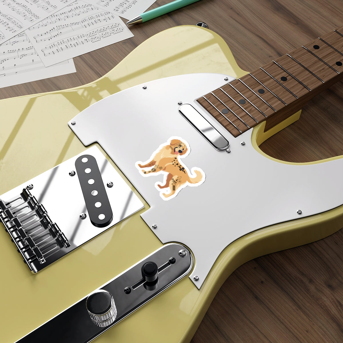Tattooed Golden Retriever Waterproof Sticker — Cute Dog Swiftie Sticker