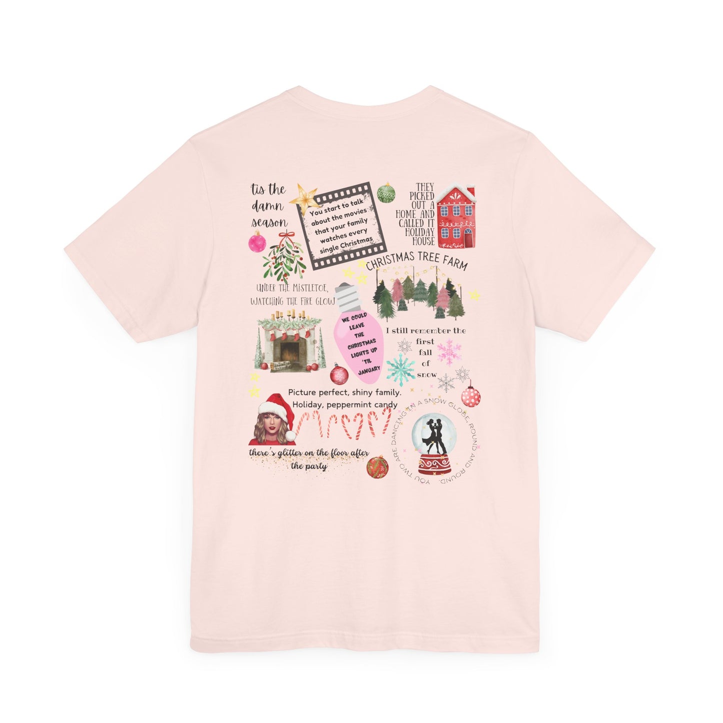 Merry Swiftmas - Swiftie Lyrics Collage front/back - Unisex Jersey Short Sleeve Tee