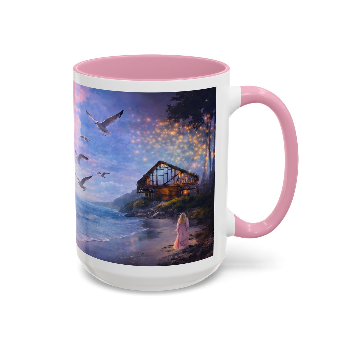 Keep it 100 Seaside Dreamscape Mug — Sunset Ocean Birds Art (11oz & 15oz)