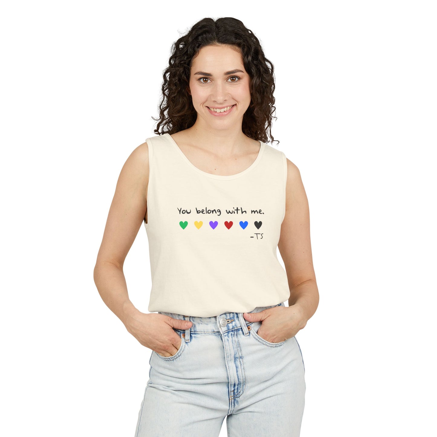 You Belong With Me Printed Comfort Colors Unisex Garment-Dyed Tank Top, Love Heart Tee, Cute Summer Top, Casual Wear, Gift for Friends