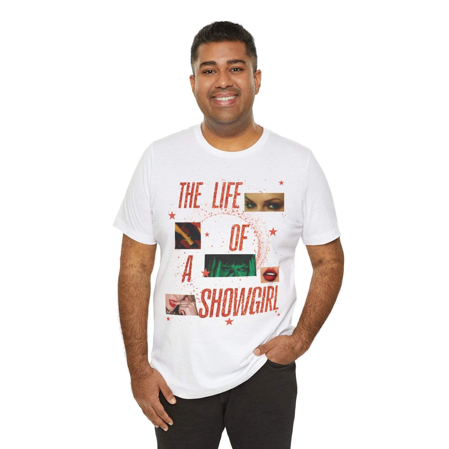 Showgirl Life Collage Graphic Tee, Unisex Jersey T-Shirt, Retro Style Top, Casual Wear, Gift for Performers, Fashion Statement Shirt