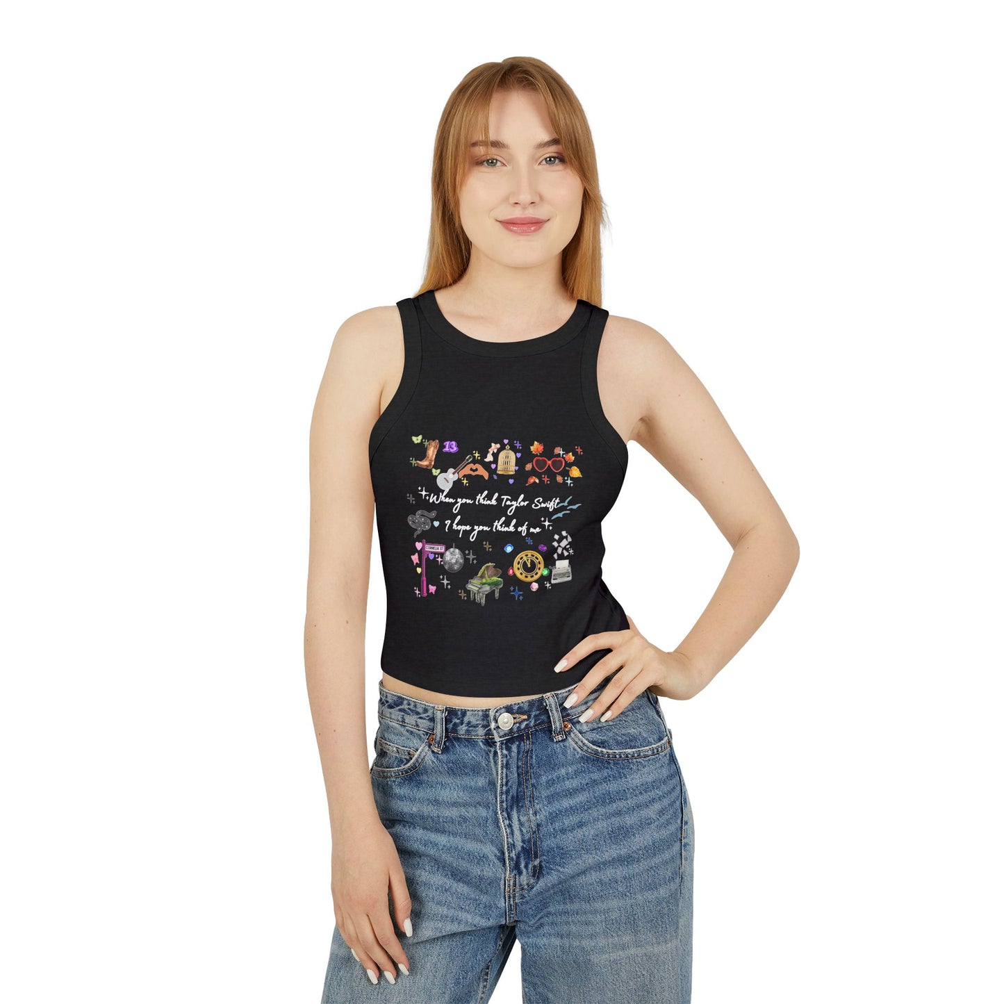 I hope you think of me - Trendy Women's Graphic Racer Tank Top, Casual Summer Wear, Festival Outfit, Gift for Her, Everyday Essentials