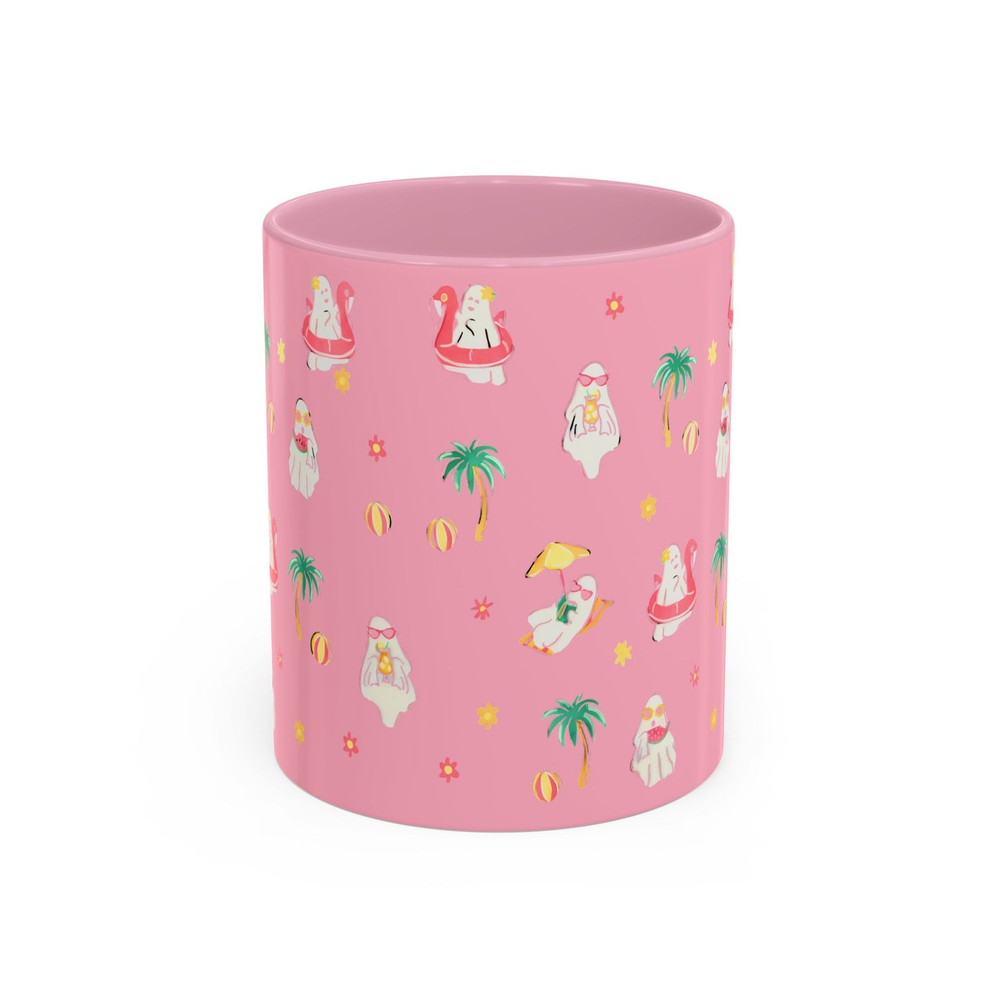 Pink Summerween Ghostie Mugs - Fun Gift, Beach Decor, Unique Coffee Cup, Cute Summer Drinkware, Perfect for Summer