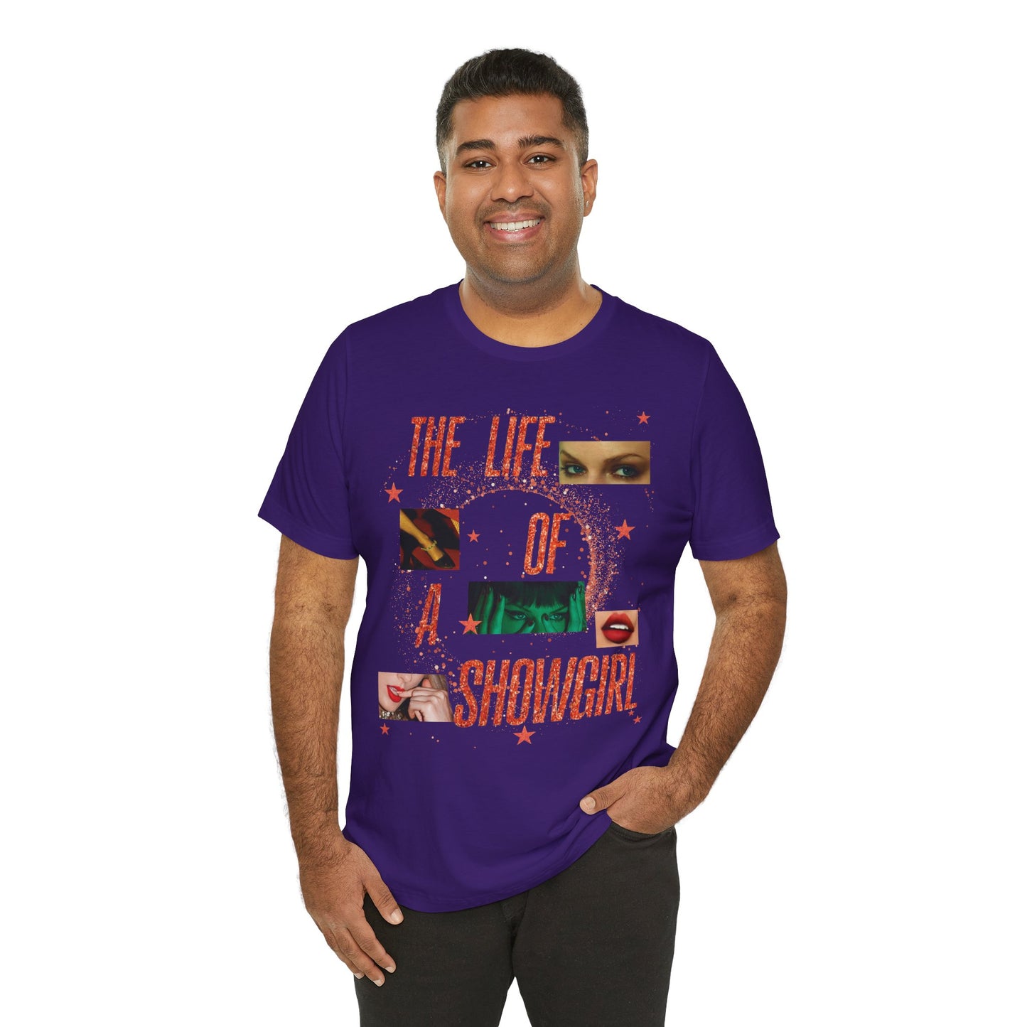 Showgirl Life Collage Graphic Tee, Unisex Jersey T-Shirt, Retro Style Top, Casual Wear, Gift for Performers, Fashion Statement Shirt