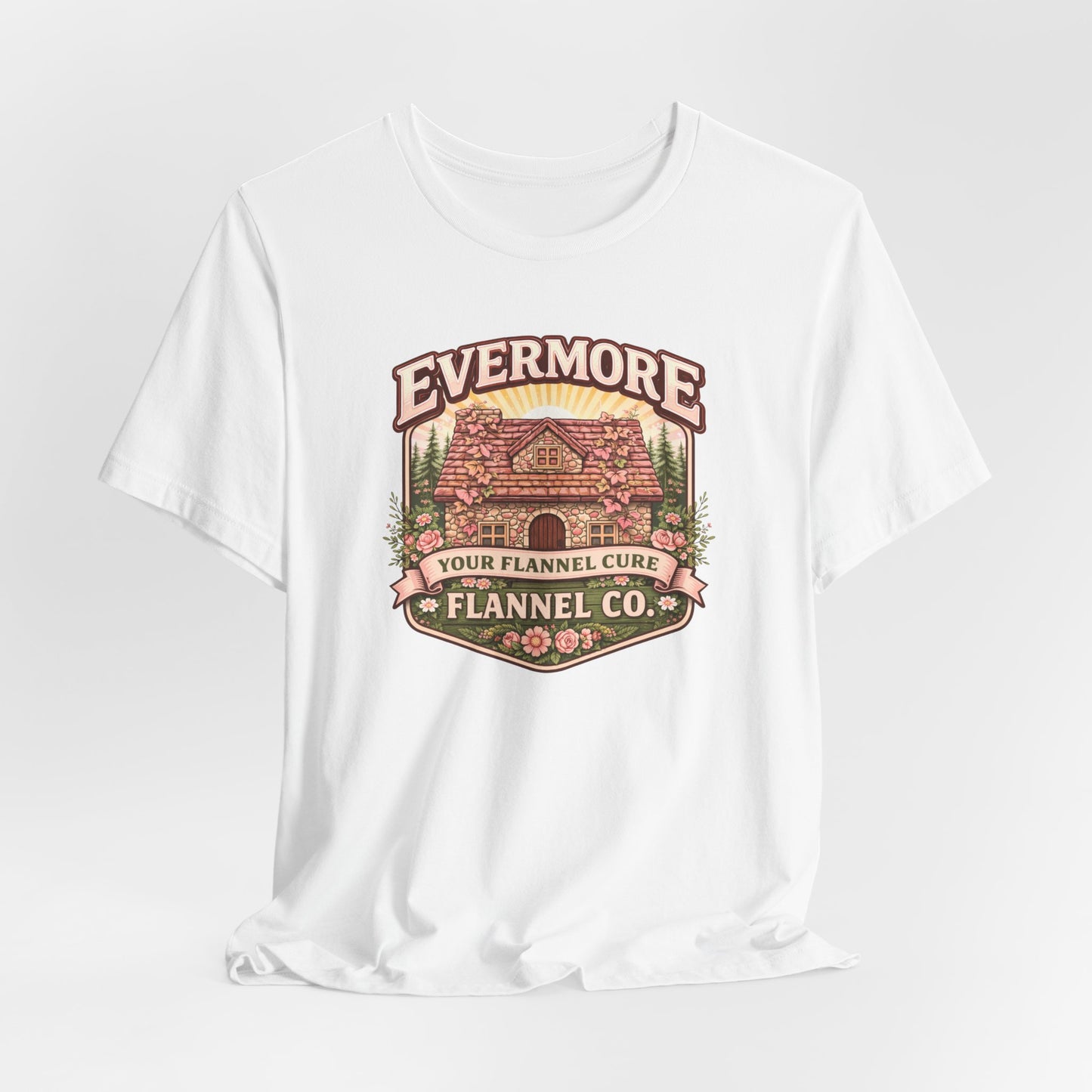 Evermore Flannel Co. Cabin Tee — Vintage Cozy Cabin Graphic T-Shirt
