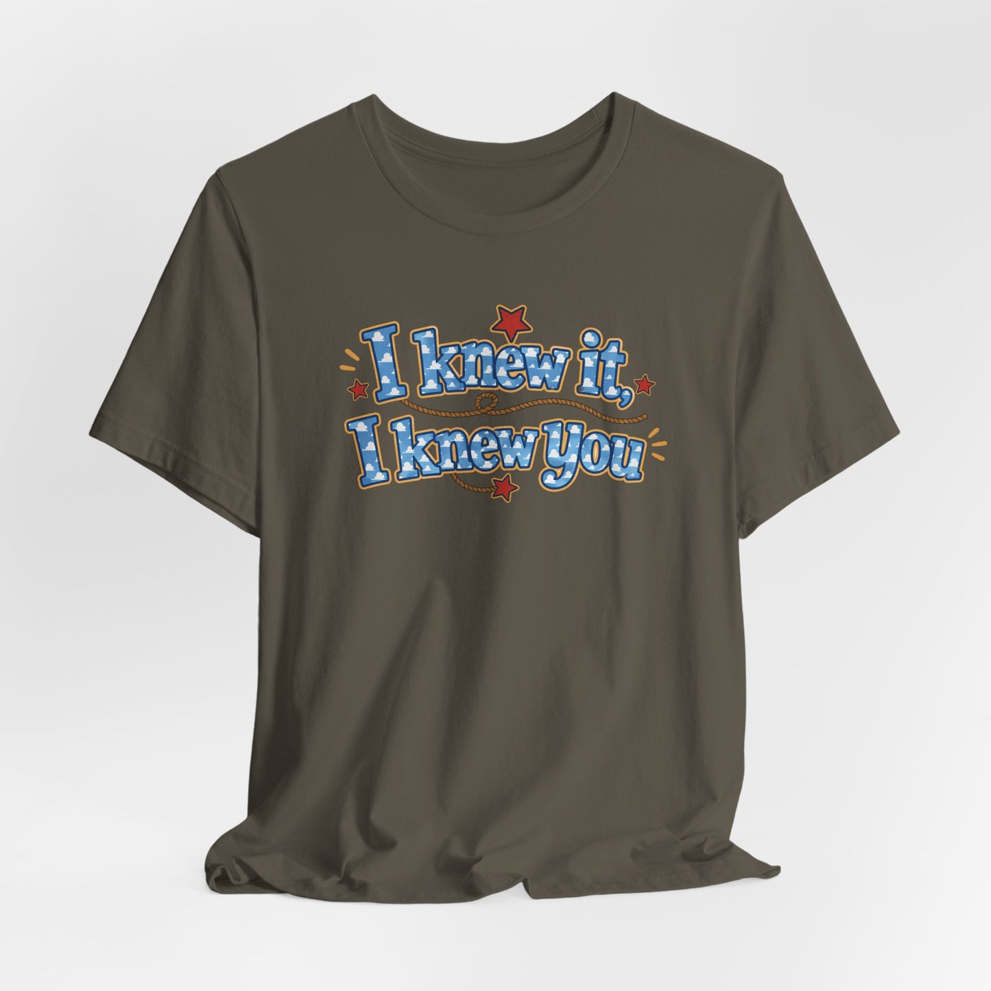 I Knew It I Knew You T-Shirt — Retro Blue Text Graphic Tee