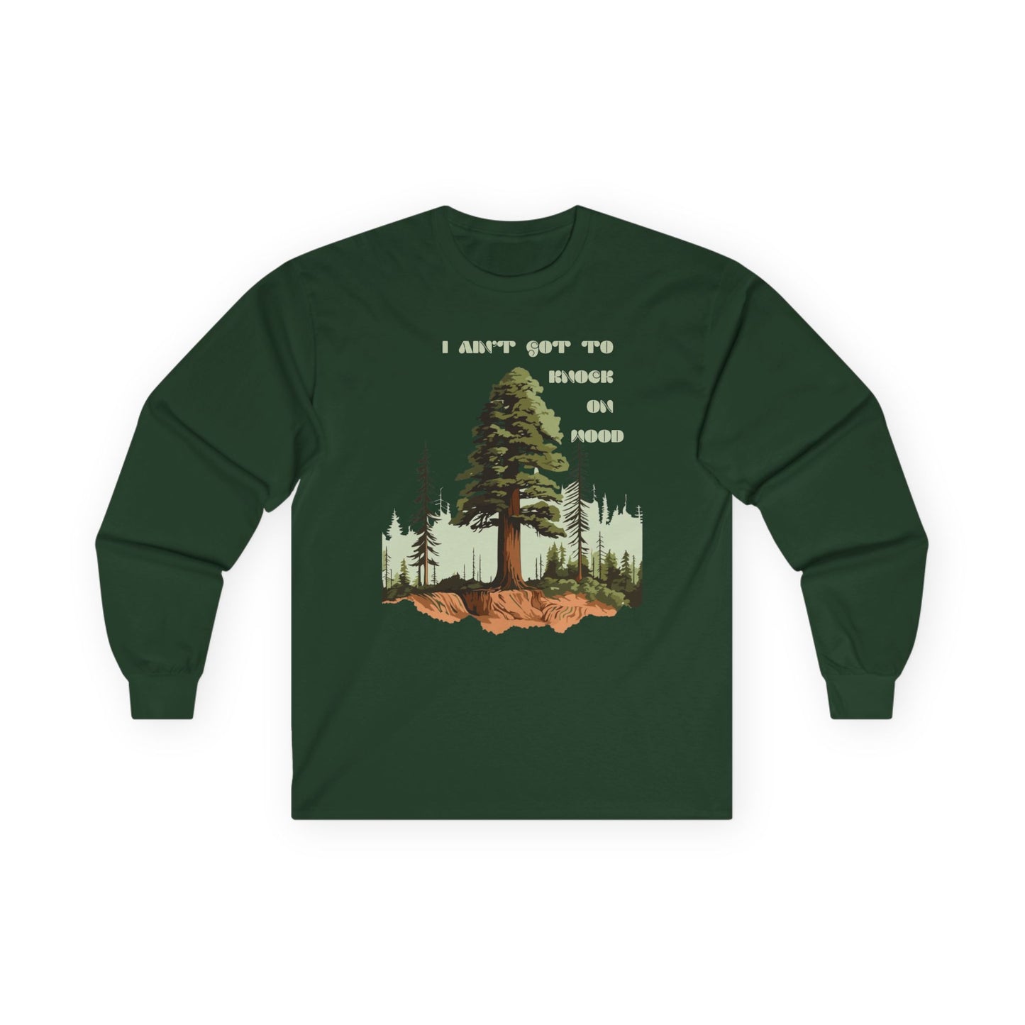 Knock on Wood Long Sleeve Tee, Unisex Cotton Shirt, Outdoor Adventure Top, Gift for Nature Enthusiasts, Comfortable Fall Apparel