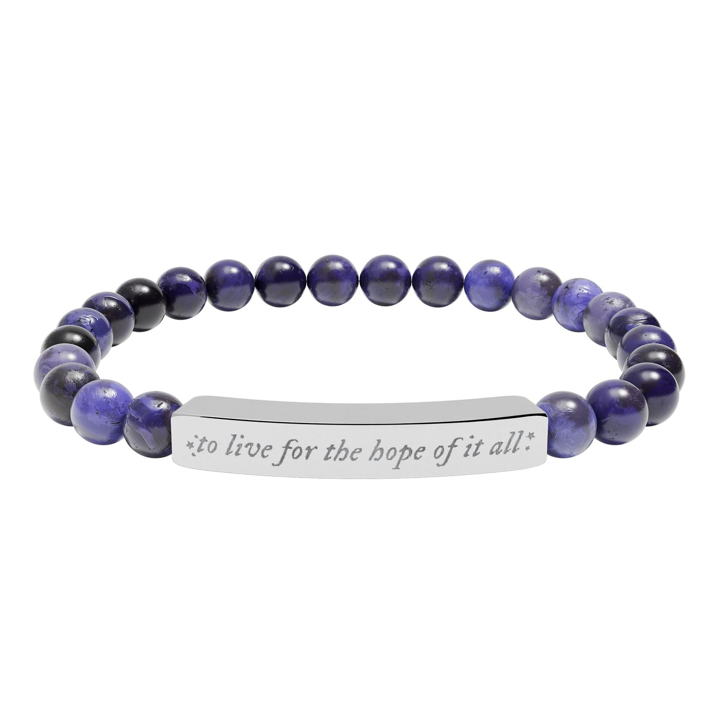 For the hope of it all - Engraved Natural Stone Bar Bracelet — Inspirational Beaded Stretch Bracelet