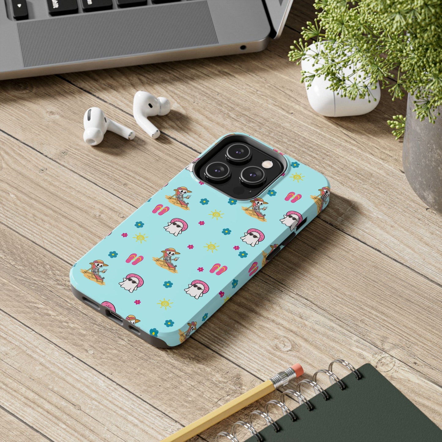 Aqua Summerween Tough Phone Cases, Cute Beach Pattern, Fun Gift for Beach Lovers, Summer Accessories, Protective Phone Cover