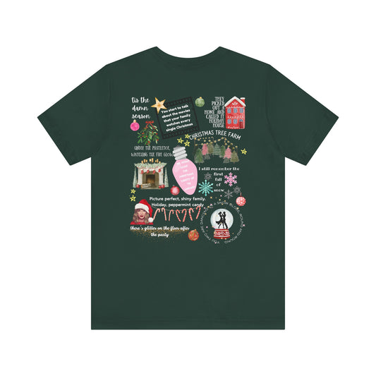 Merry Swiftmas - Swiftie Lyrics Collage front/back - Unisex Jersey Short Sleeve Tee