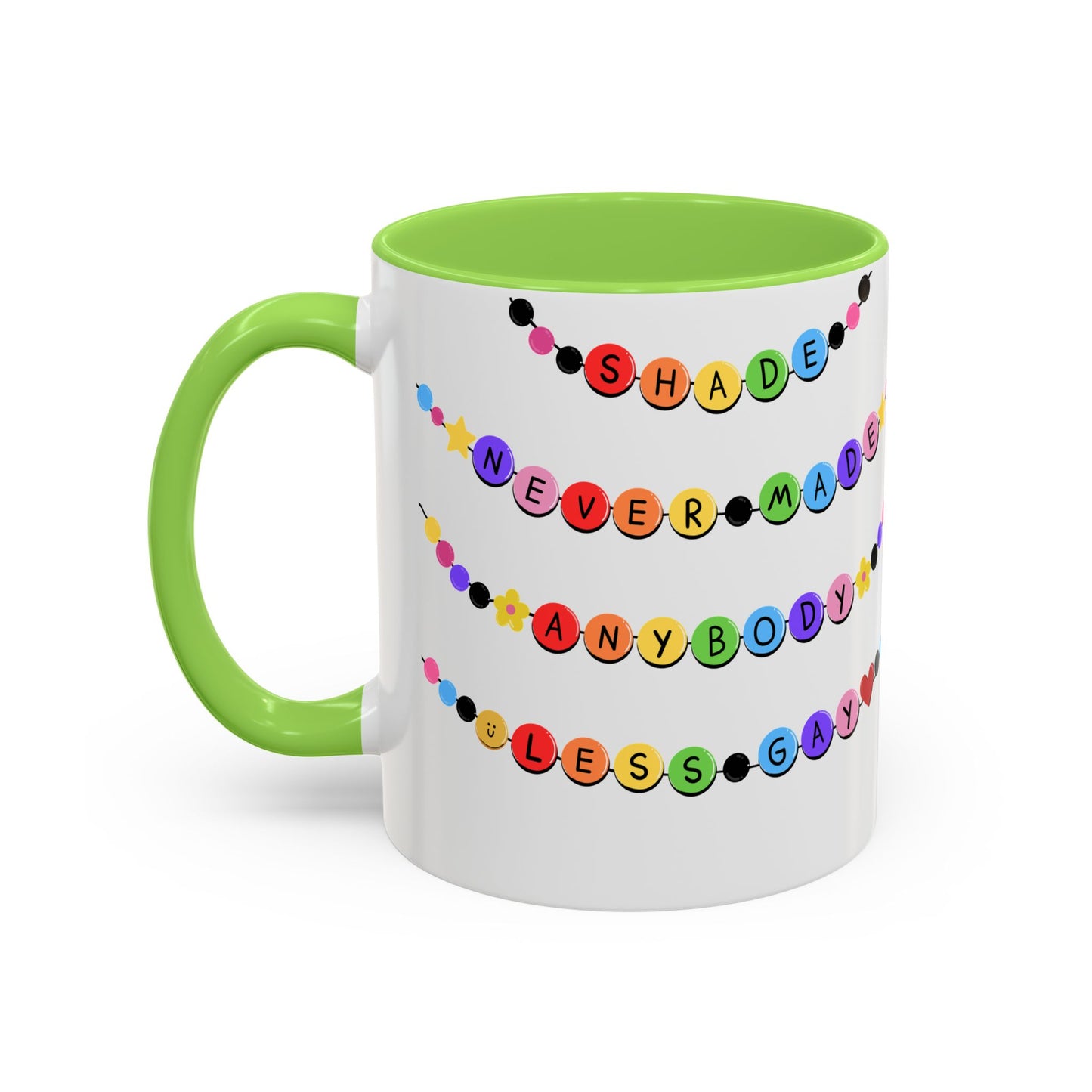 Shade Never Made Anybody Less Gay - Friendship Bracelet Pride Mugs - Fun & Whimsical Coffee Cups for Pride, Birthdays, & Everyday Use, Gifts for Friends, Family, LGBTQ+