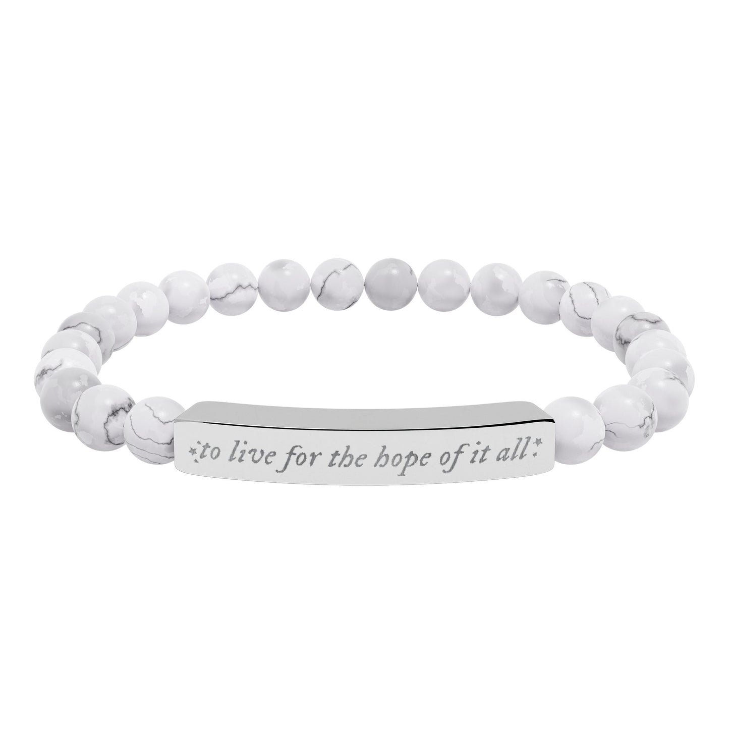 For the hope of it all - Engraved Natural Stone Bar Bracelet — Inspirational Beaded Stretch Bracelet