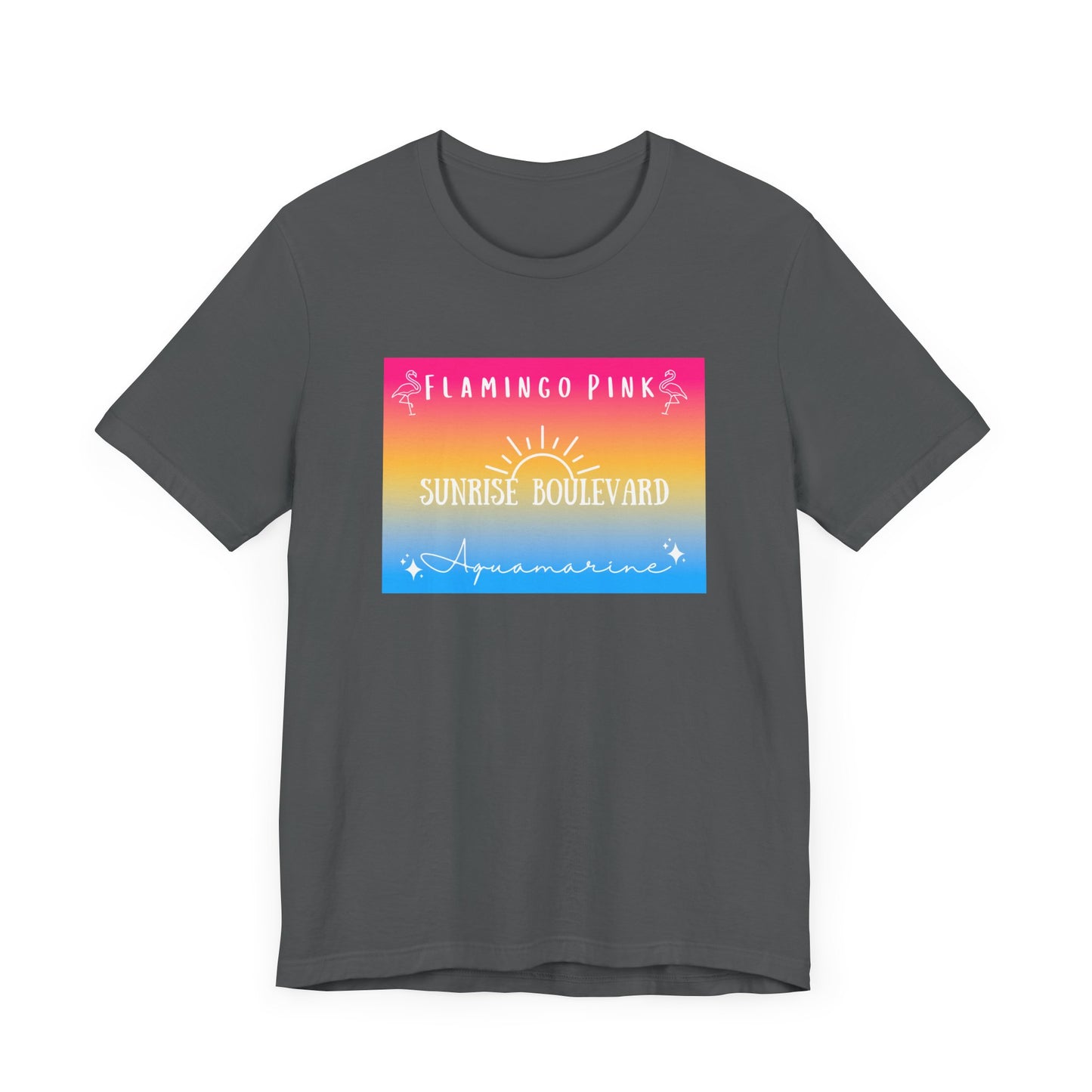 Flamingo Pink, Sunrise Blvd, Aquamarine - Pansexual Pride - Unisex Jersey Short Sleeve Tee