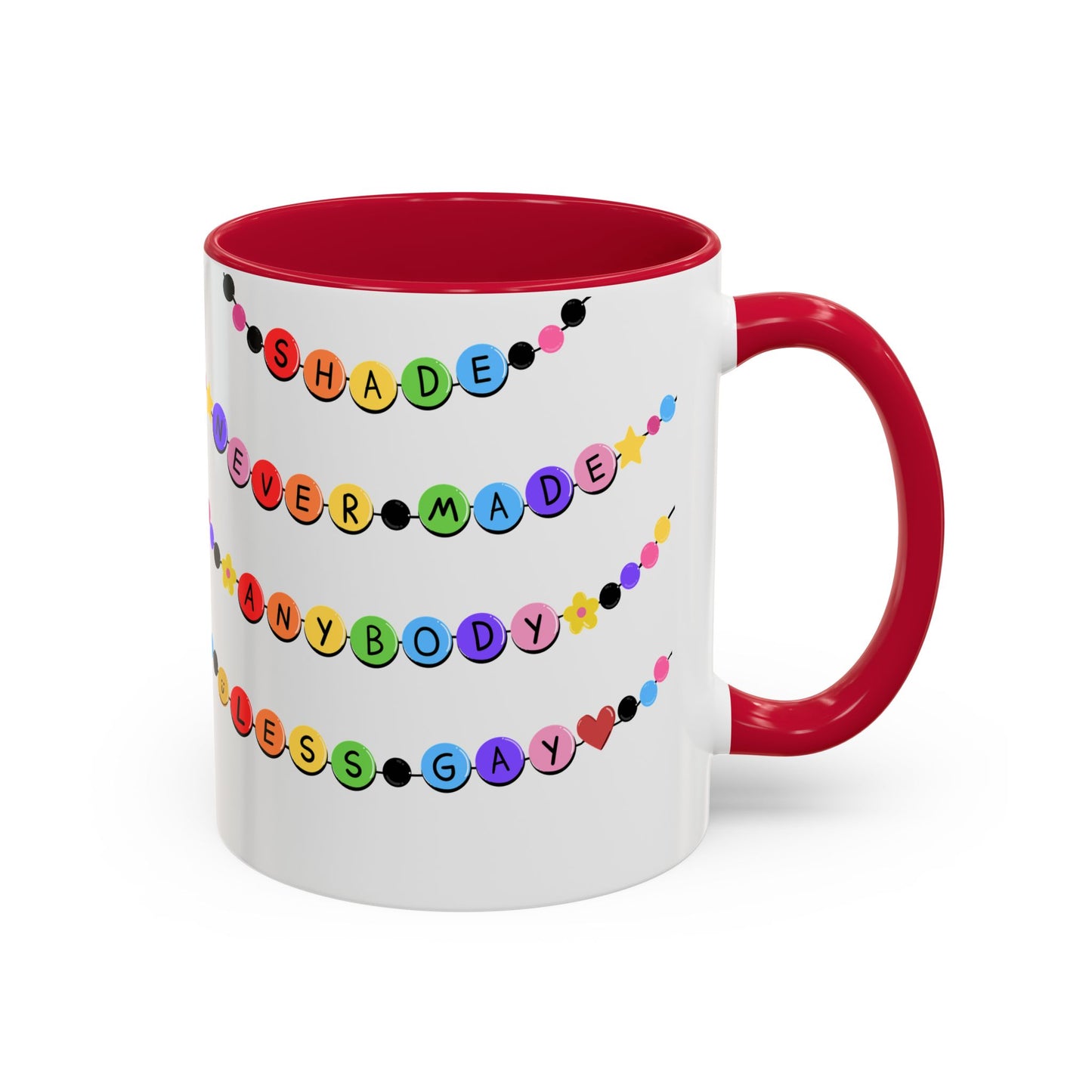 Shade Never Made Anybody Less Gay - Friendship Bracelet Pride Mugs - Fun & Whimsical Coffee Cups for Pride, Birthdays, & Everyday Use, Gifts for Friends, Family, LGBTQ+