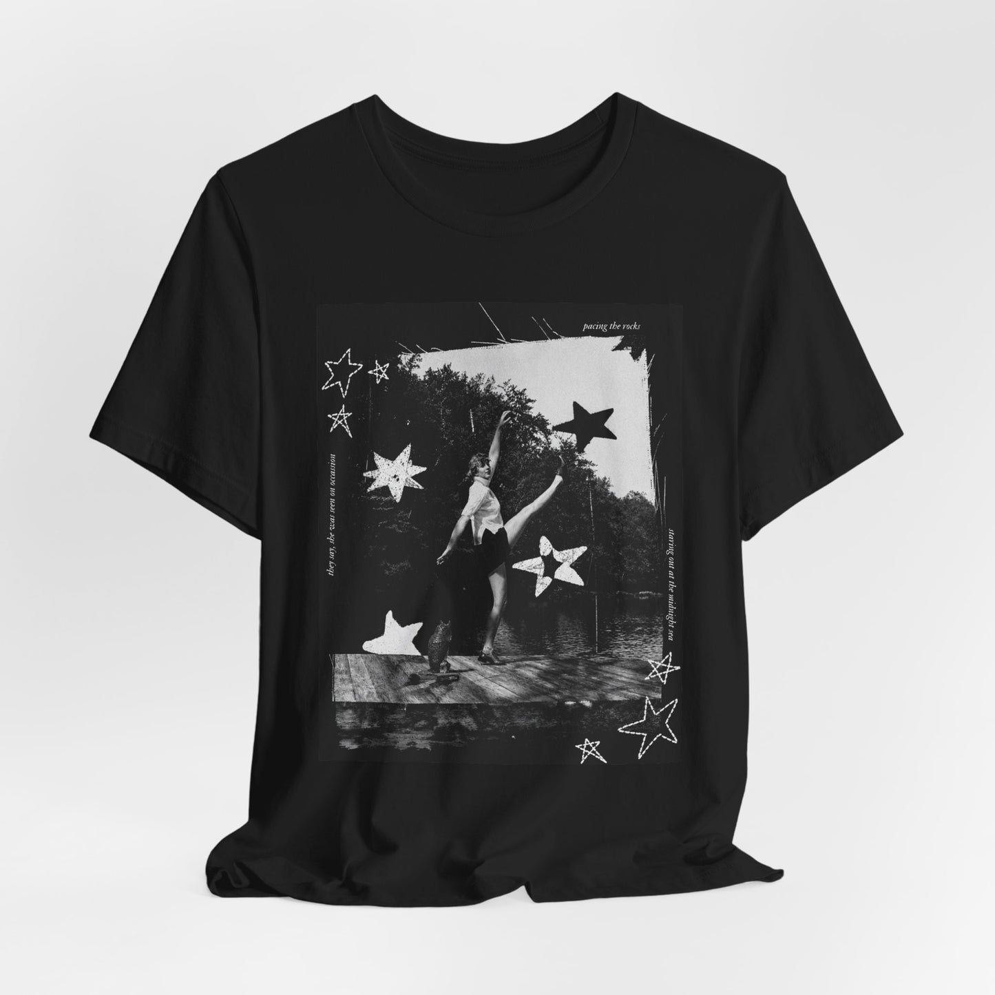 Dancing on the Pier T-Shirt — Black & White Star Graphic