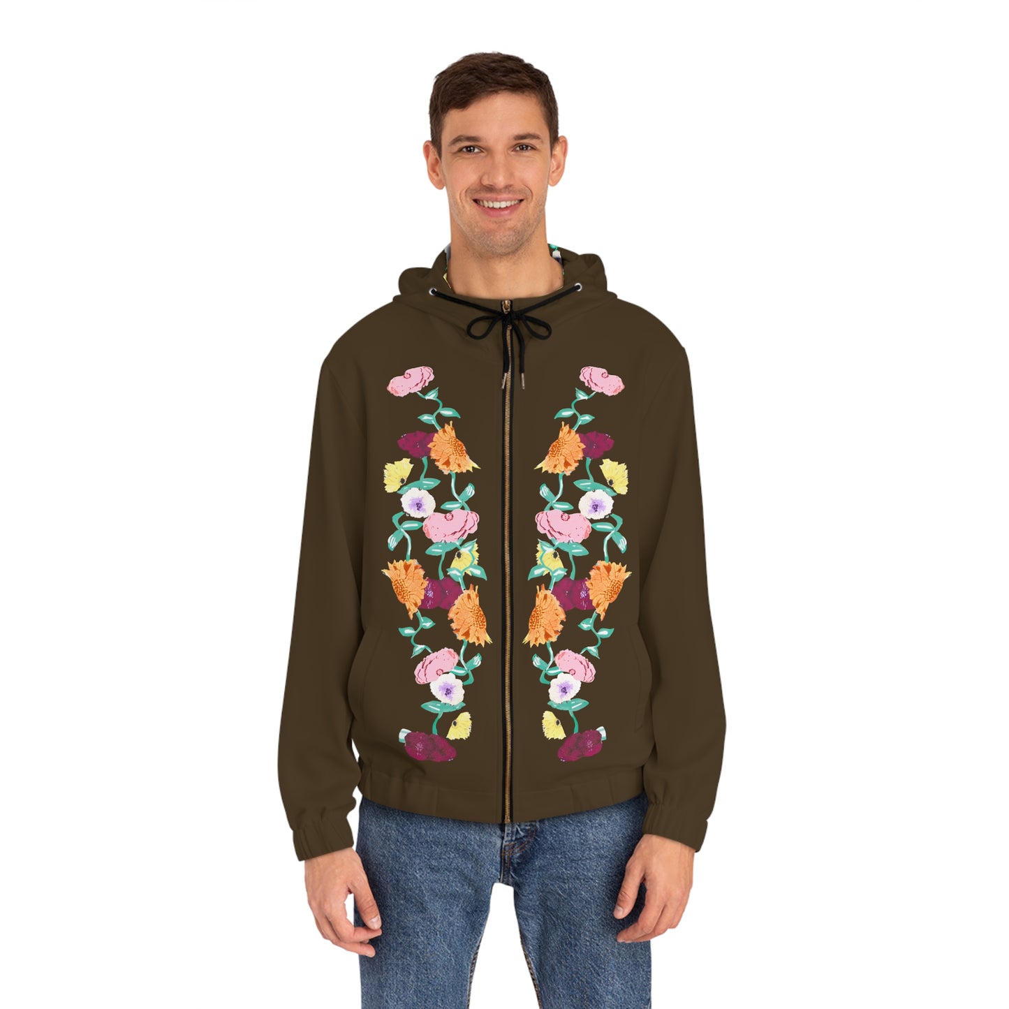 Acoustic Piano Unisex Full‑Zip Hoodie — Brown Garden Motif
