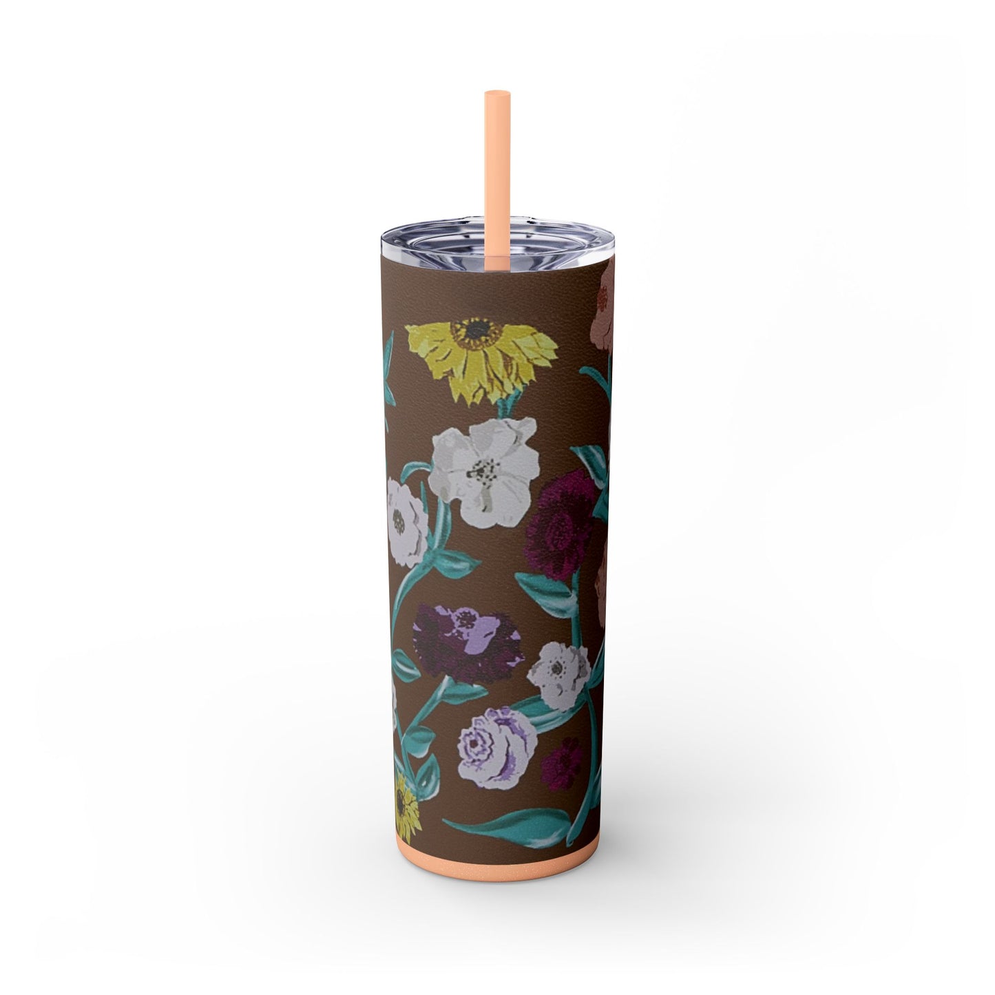 Surprise Song Piano Flowers - Vinyl Case Inspired - Skinny Tumbler with Straw, 20oz