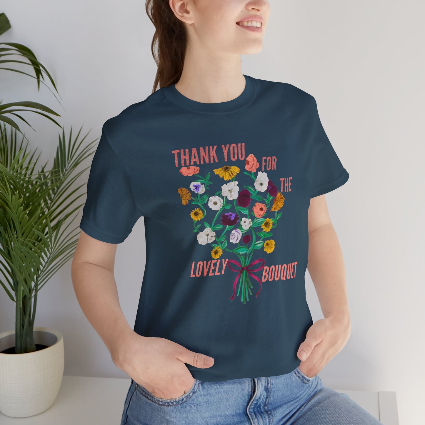 Thank You For The Lovely Bouquet, acoustic piano flowers Tee, Unisex Jersey Short Sleeve T-Shirt, Gift for Friends, Appreciation Shirt, Floral Design, Casual Wear