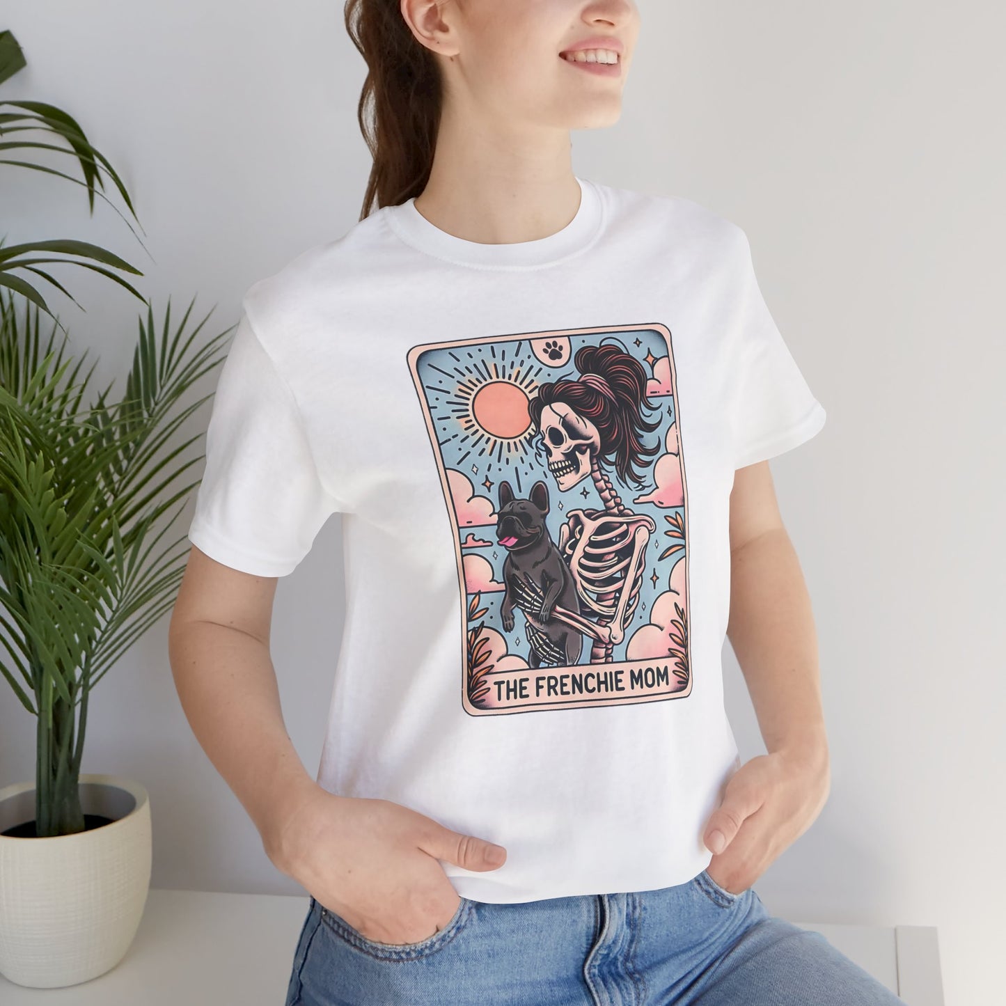 The Frenchie Mom Tarot Tee - Fun Graphic Shirt for Pet Lovers, Dog Mom Gift, Halloween Style, Casual Wear, Graphic T-Shirt, Unique Gift Idea