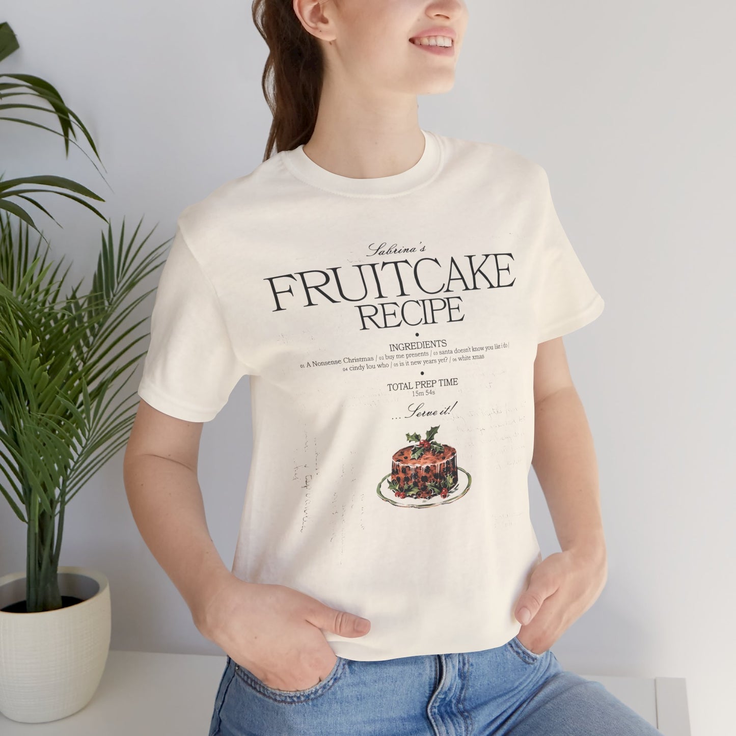 fruitcake recipe with handwriting background - Unisex Jersey Short Sleeve Tee