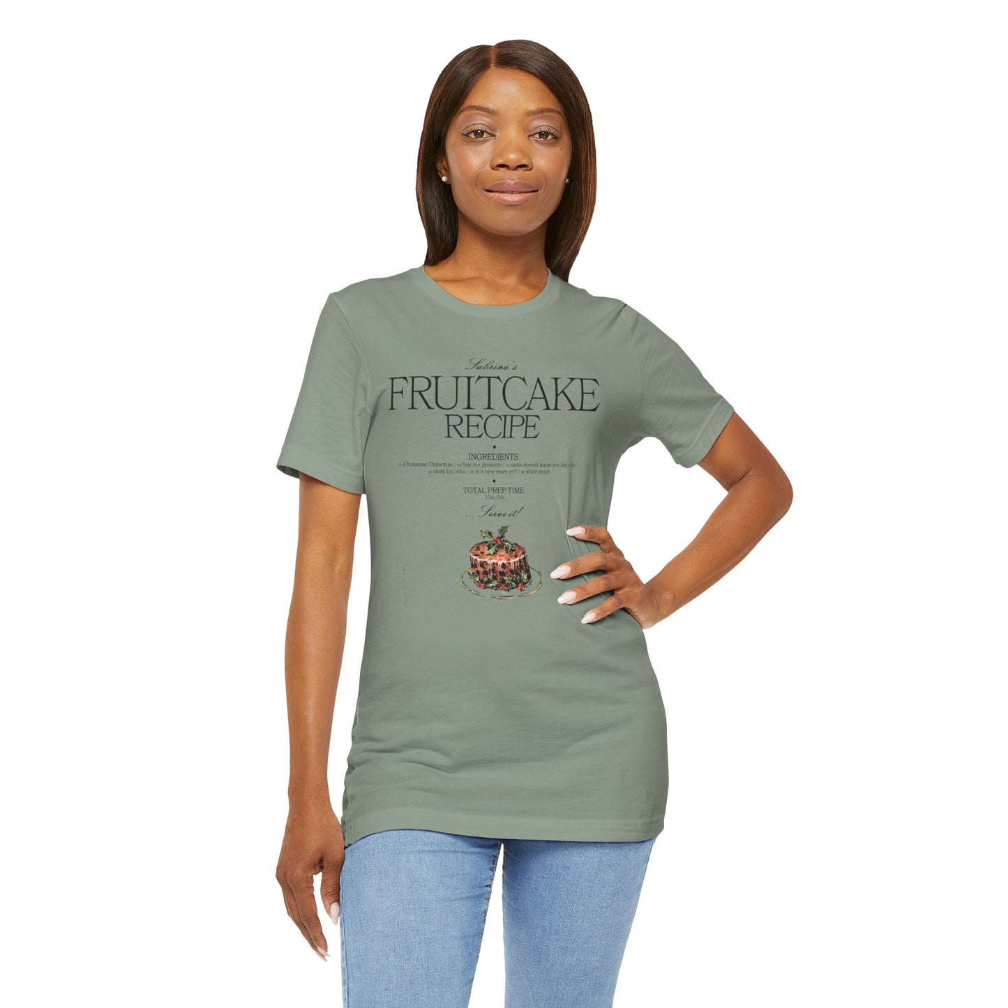 fruitcake recipe with handwriting background - Unisex Jersey Short Sleeve Tee