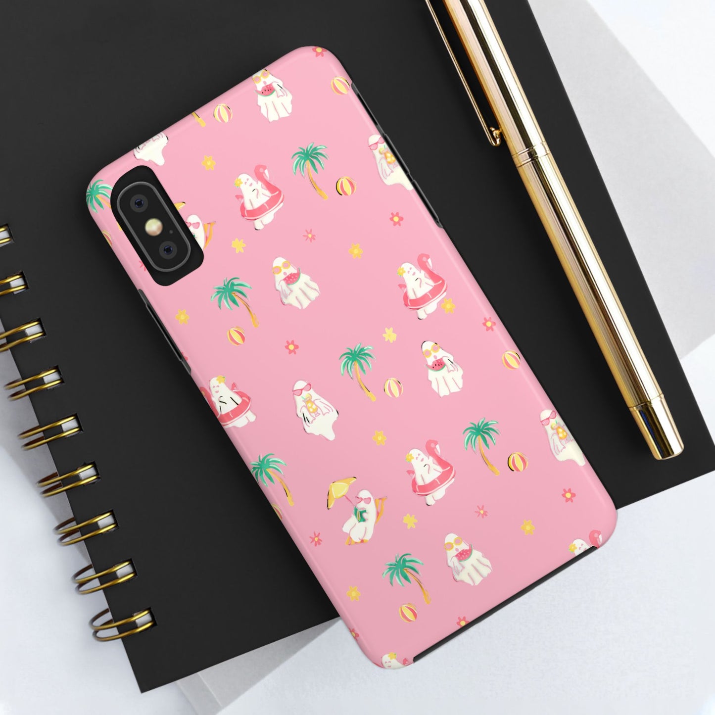 Pink Summerween Phone Cases with Ghosties - Fun Vacation Accessories, Cute Gift for Beach Lovers, Phone Covers, Summer Essentials
