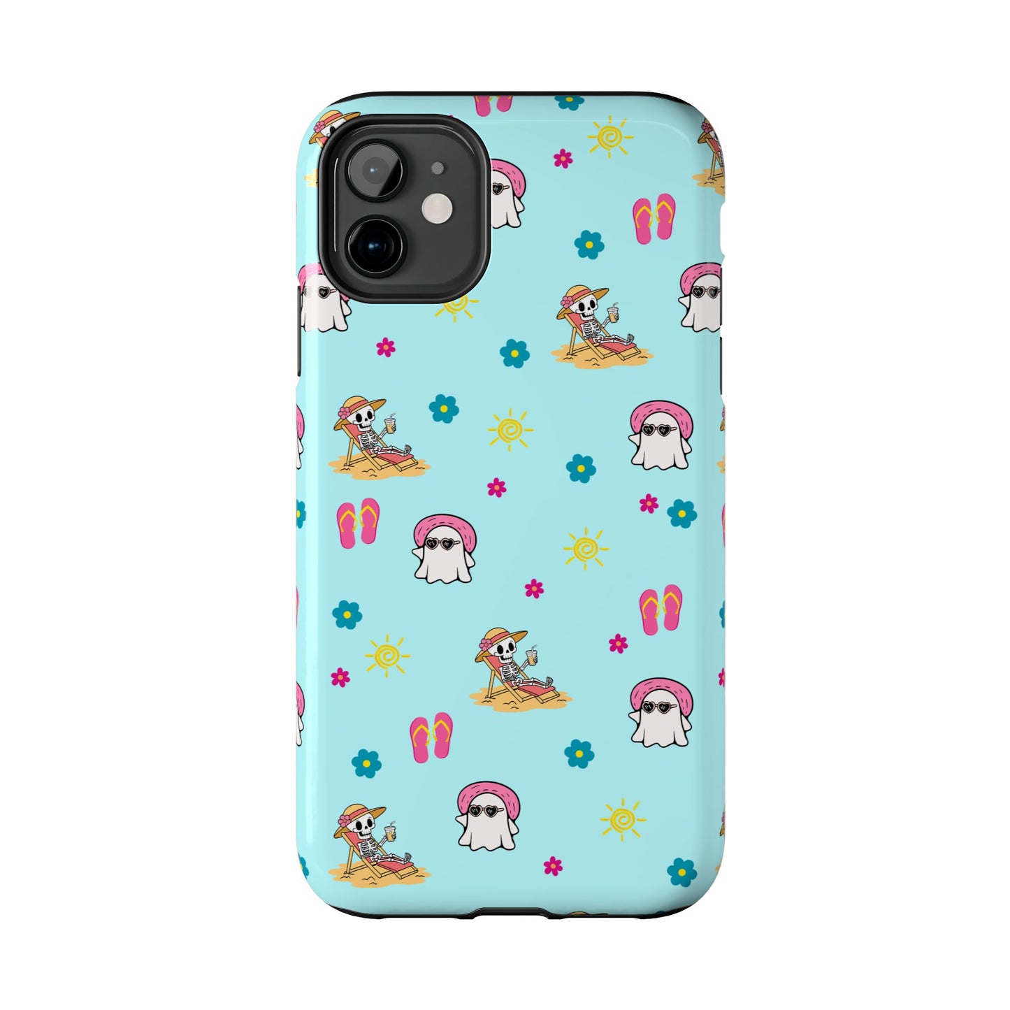Aqua Summerween Tough Phone Cases, Cute Beach Pattern, Fun Gift for Beach Lovers, Summer Accessories, Protective Phone Cover