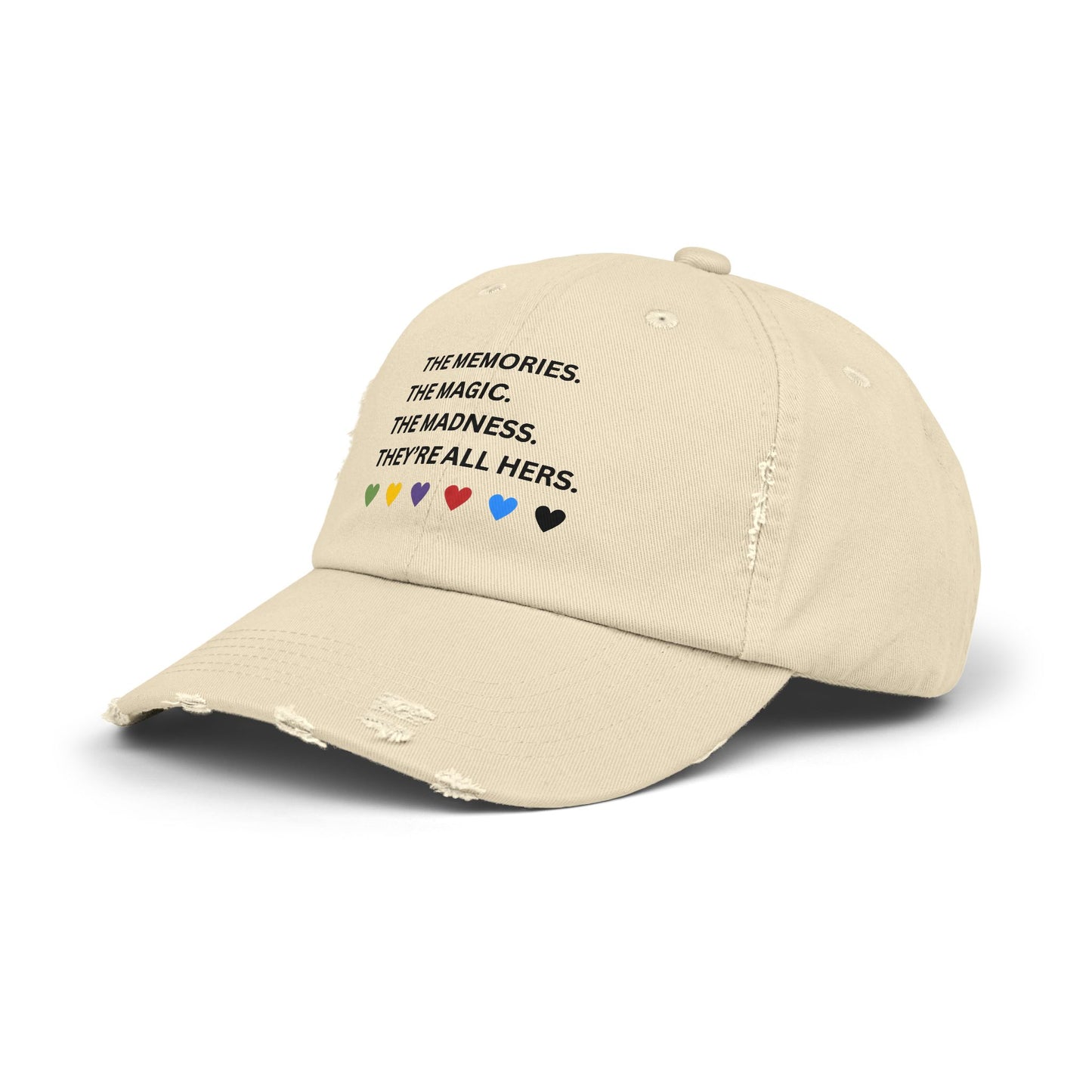They're All Hers - TS - Unisex Distressed Cap with Heartfelt Quote - Casual Hat for Every Occasion, Gift for Friends, Birthday, Anniversary, Fun Accessories