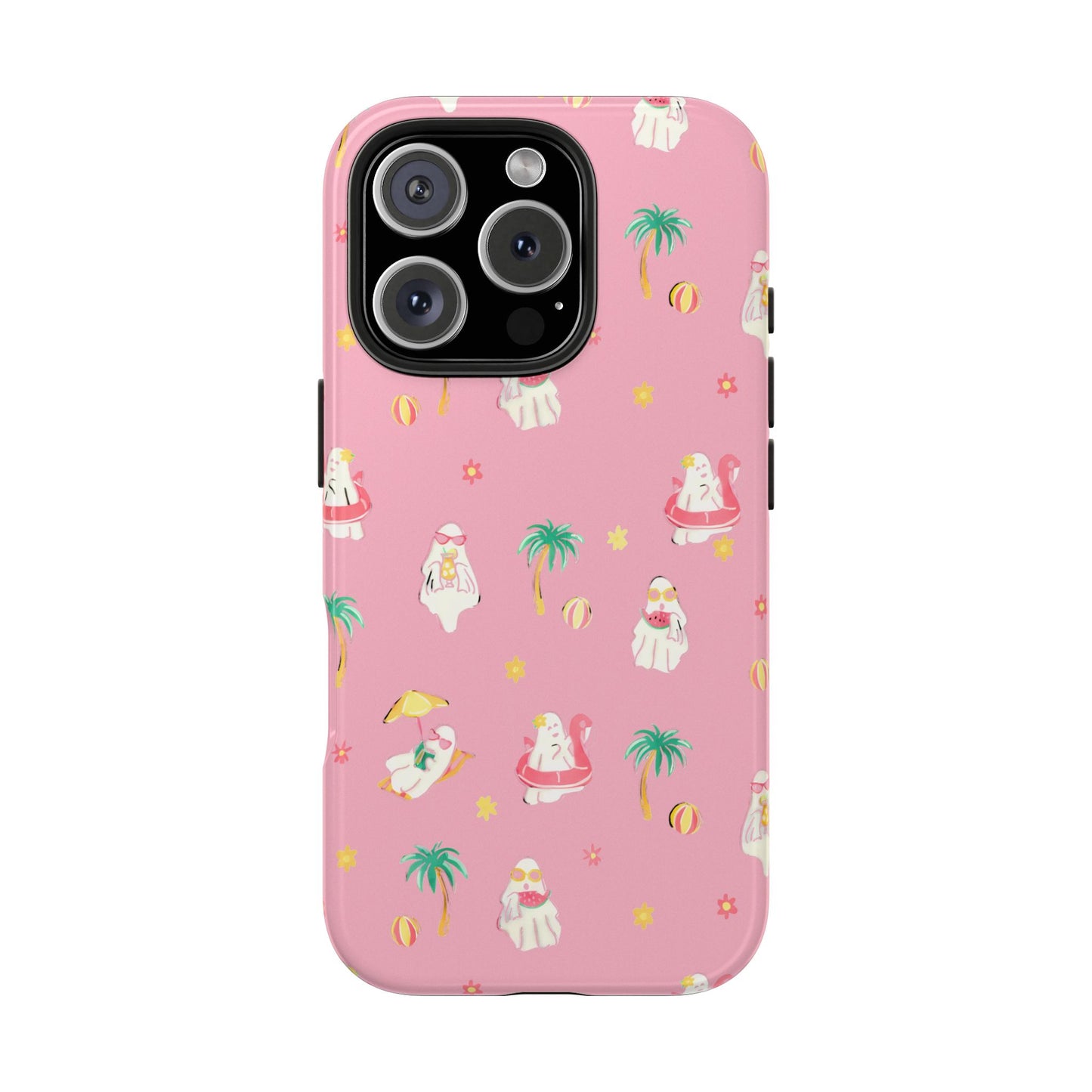 Pink Summerween Phone Cases with Ghosties - Fun Vacation Accessories, Cute Gift for Beach Lovers, Phone Covers, Summer Essentials