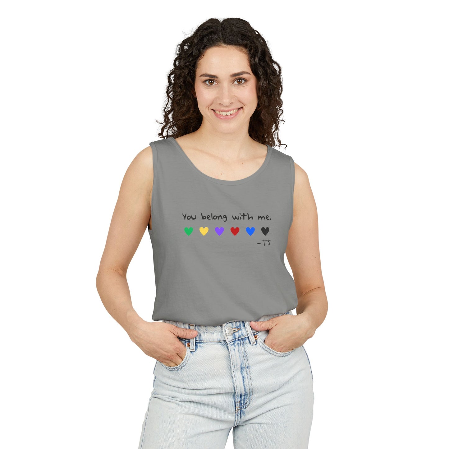 You Belong With Me Printed Comfort Colors Unisex Garment-Dyed Tank Top, Love Heart Tee, Cute Summer Top, Casual Wear, Gift for Friends