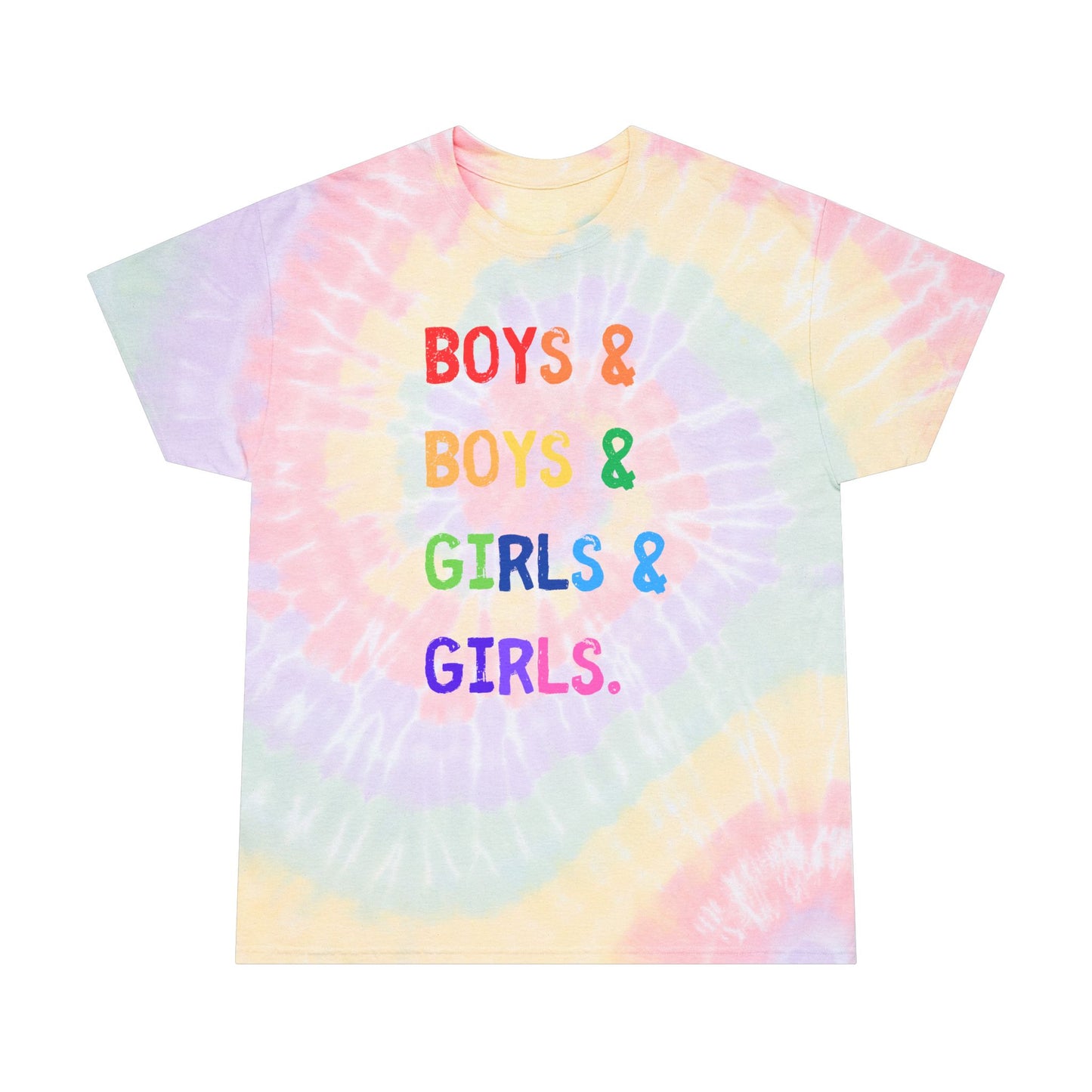 boys & boys & girls & girls - Spiral Tie-Dye Pride Tee - Unisex Summer Shirt, LGBTQ+ Pride Apparel, Fun Festival Tee, Casual Wear