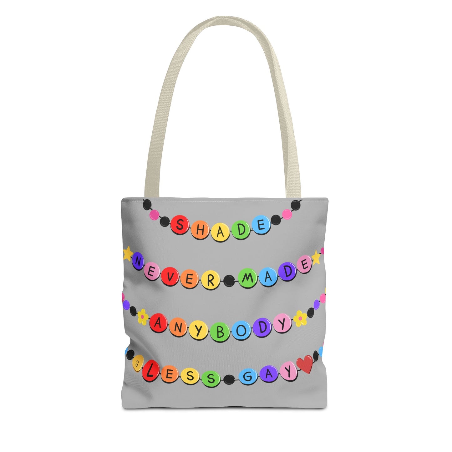 Shade Never Made Anybody Less Gay - Friendship Bracelet Pride - Colorful Pride Tote Bag, LGBTQ+ Shopping Bag, Fun Statement Bag, Gift for Friends, Eco-Friendly Tote