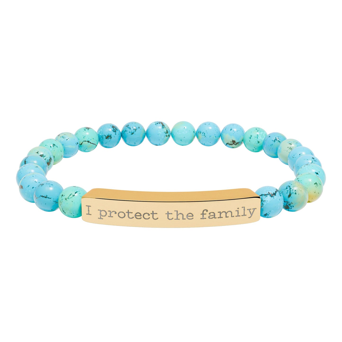 Engraved Natural Stone Stretch Bracelet — "I Protect the Family" Bar