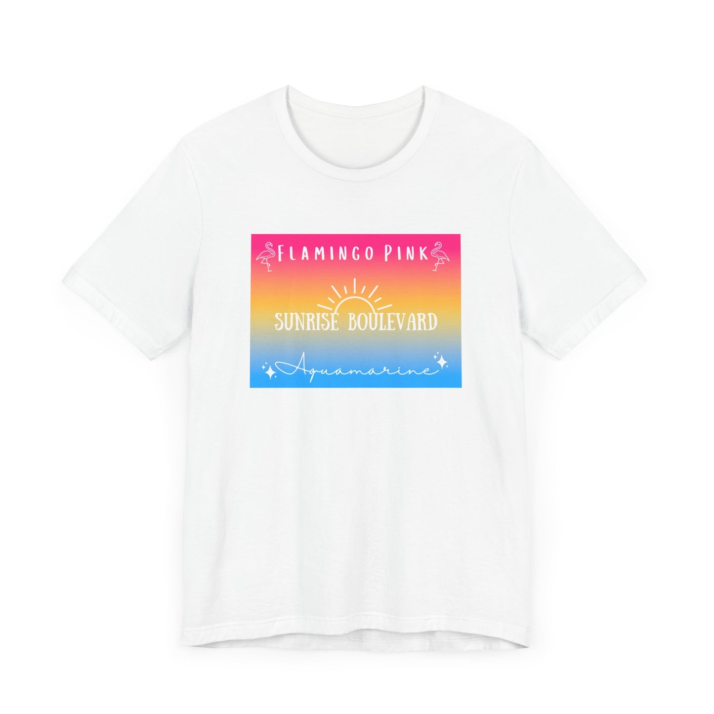Flamingo Pink, Sunrise Blvd, Aquamarine - Pansexual Pride - Unisex Jersey Short Sleeve Tee